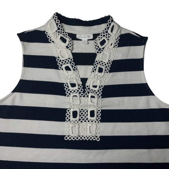 Women's Tank Top Size XL Navy & White Striped Crochet Detail By Charter Club - Picture 3 of 11